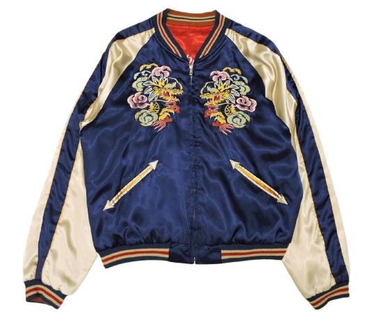 テーラー東洋 龍×鷲 サテン/サテン リバーシブルスカジャン ヨーロッパ輸出モデル TT10577 サイズXL ブルー/レッド 中古品