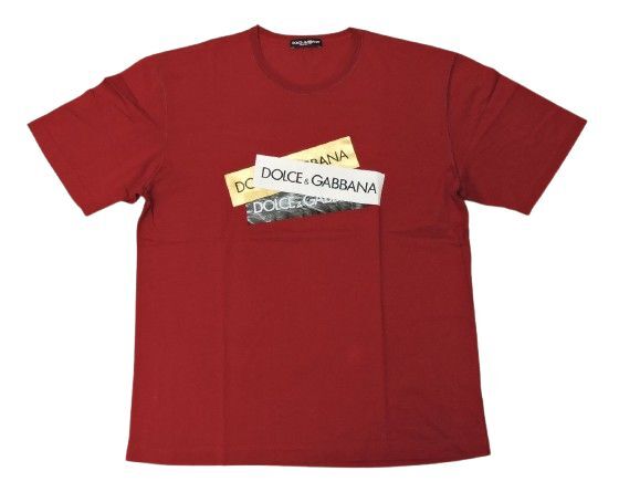 DOLCE&GABBANA ロゴステッカー プリントTシャツ G8HS4T サイズ54 レッド ドルチェ＆ガッバーナ 中古品