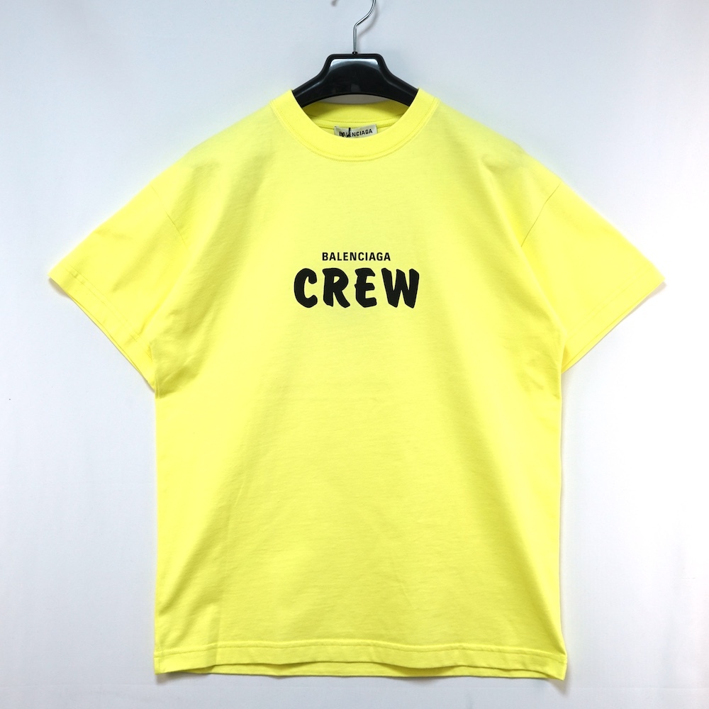 BALENCIAGA バレンシアガ CREW クルー ロゴ プリント Tシャツ イエロー XSサイズ コットン 612965 TIV24
