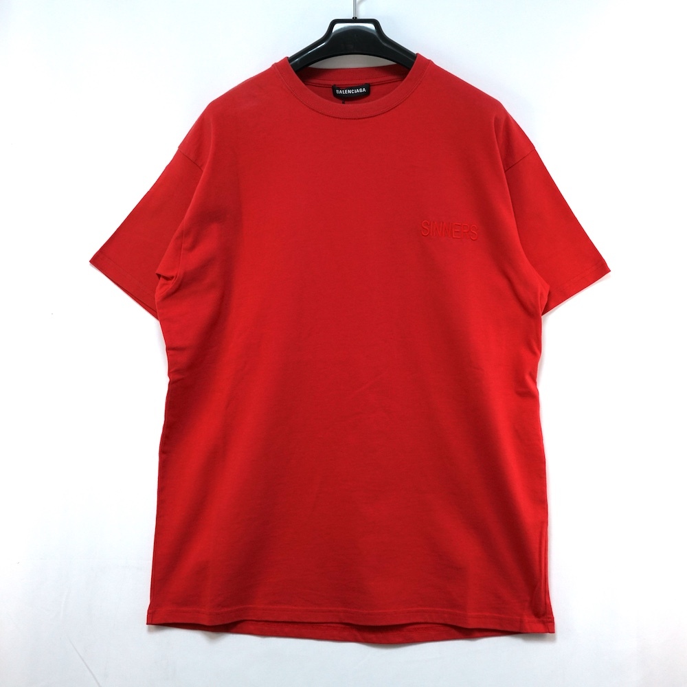 BALENCIAGA バレンシアガ SINNERS エンブロイダリー Tシャツ レッド XSサイズ 489862 TBV44
