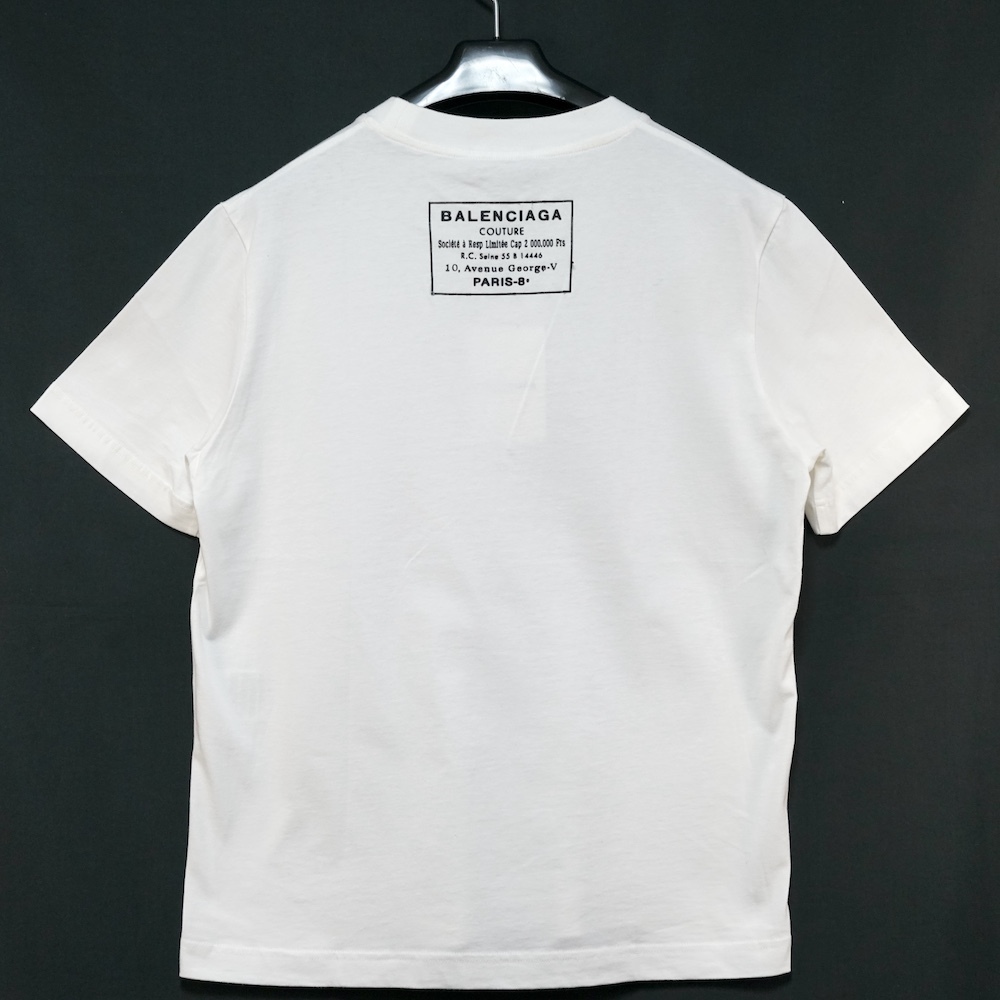 BALENCIAGA バレンシアガ Couture バック ロゴ プリント Tシャツ ホワイト ブラック Mサイズ 496053 TXK46