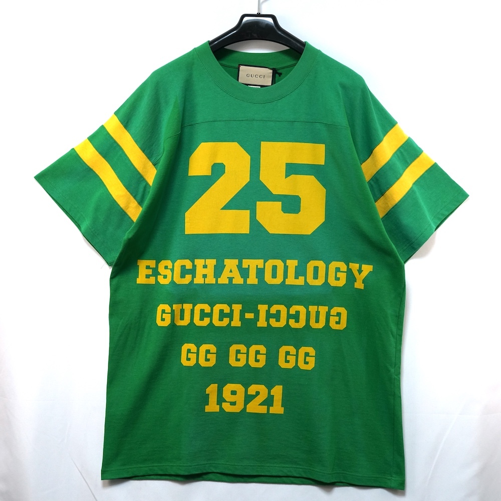 GUCCI グッチ 1921 Series Alphabet Printing Casual Short Sleeve ロゴ プリント Tシャツ グリーン イエロー Sサイズ 660744 XJDHG