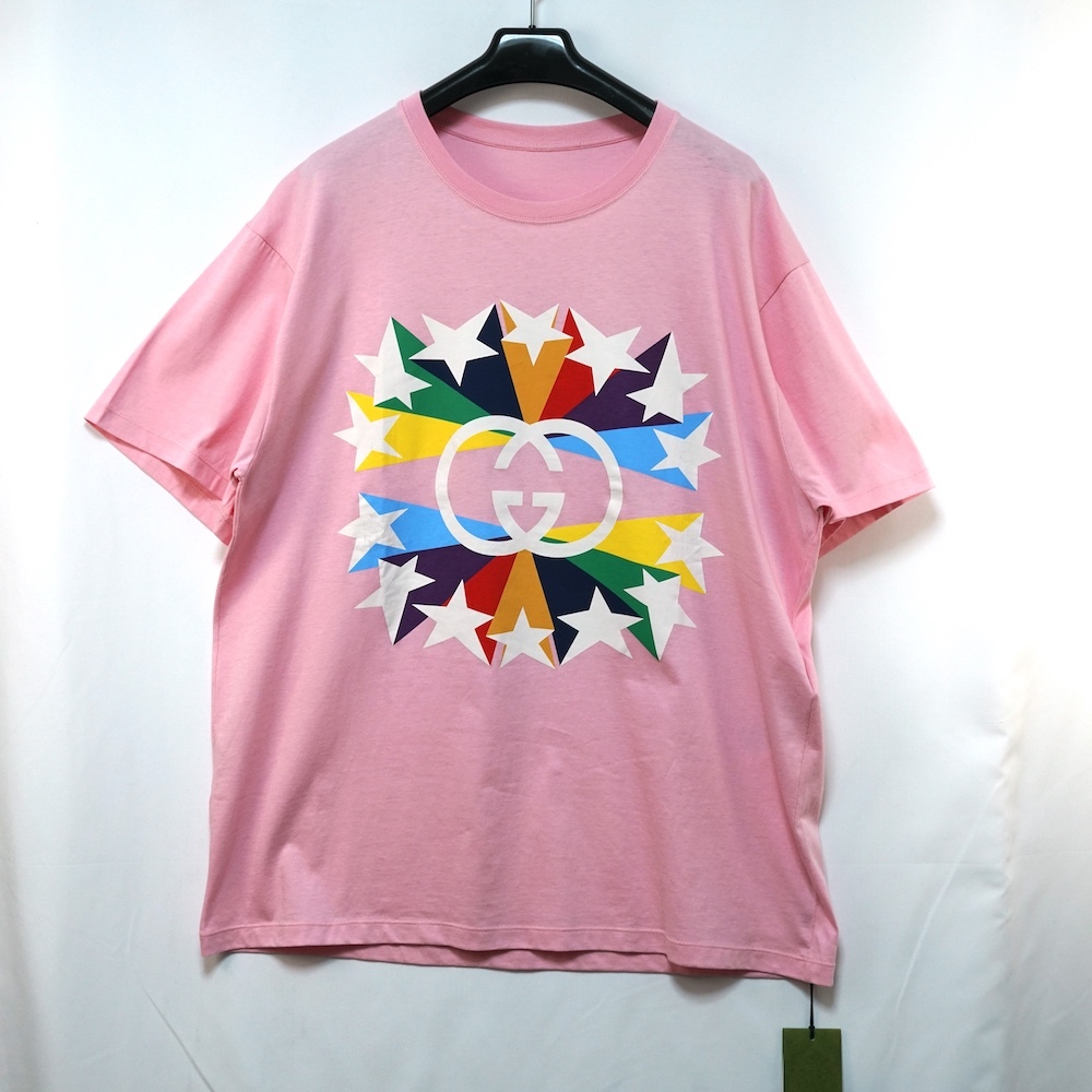 GUCCI グッチ スタープリント インターロッキングG コットン Tシャツ ピンク XLサイズ 548334 XJDNH