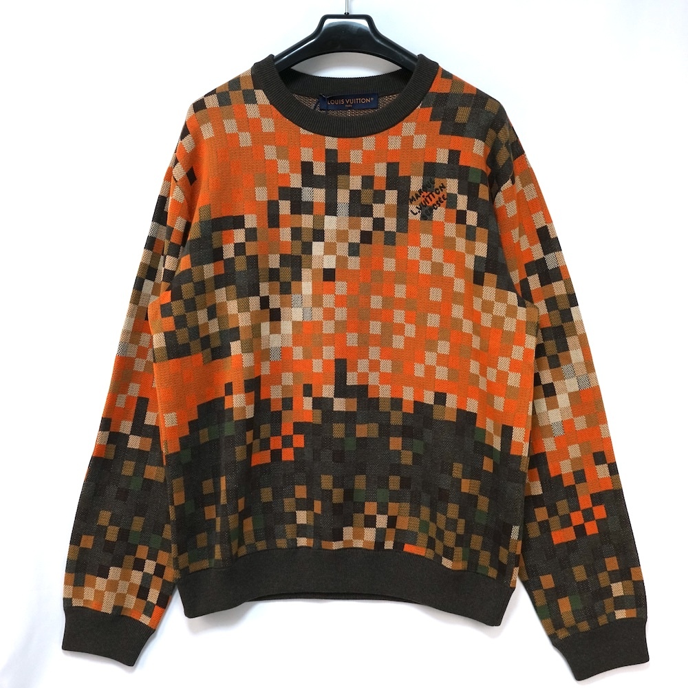 24SS LOUIS VUITTON Damoflage ルイヴィトン ダモフラージュダミエ カモフラージュ 総柄コットン ジャカード ニットセーター Mサイズ