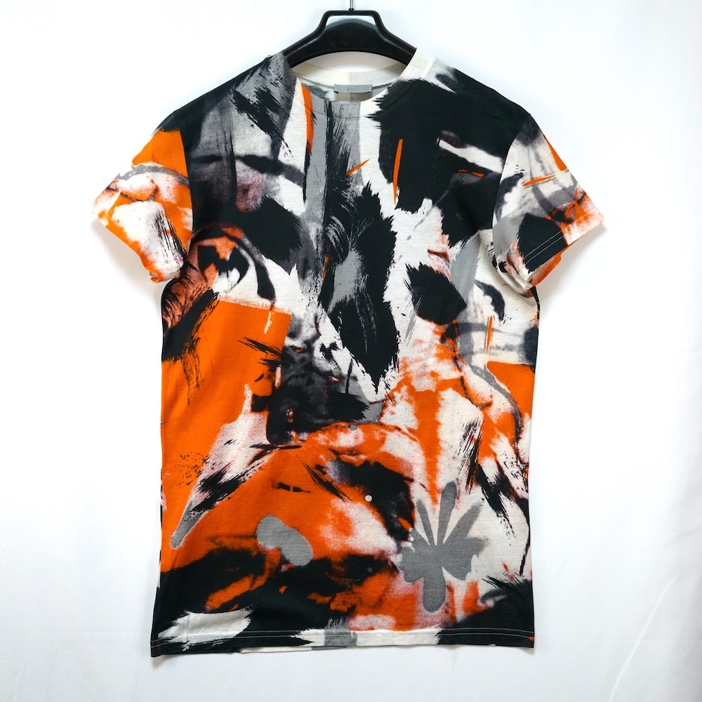 DIOR HOMME ディオール オム グラフィック コットン Tシャツ オレンジ ブラック ホワイト XXSサイズ 333J660I2902