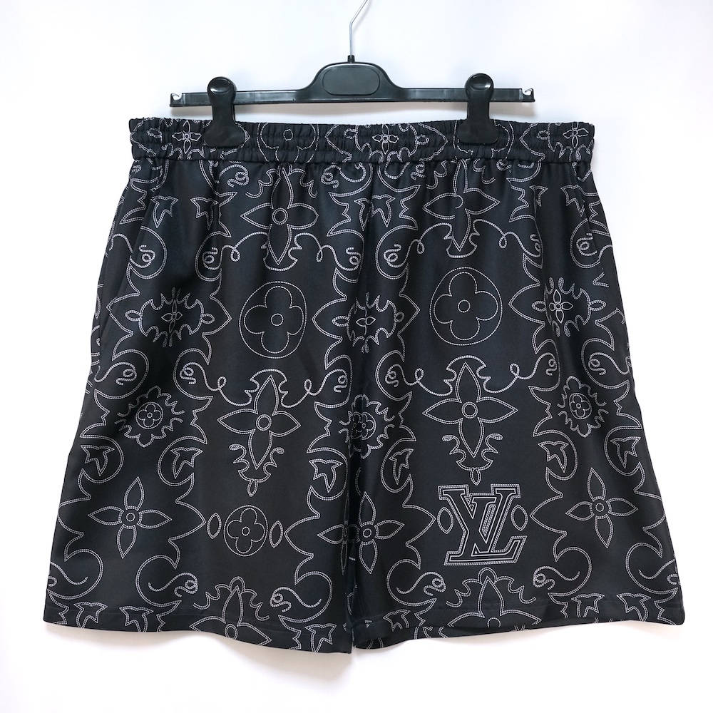 24AW LOUIS VUITTON ルイヴィトン プリント シルク ショーツ ブラック 56サイズ RM242M MRR HRP99W
