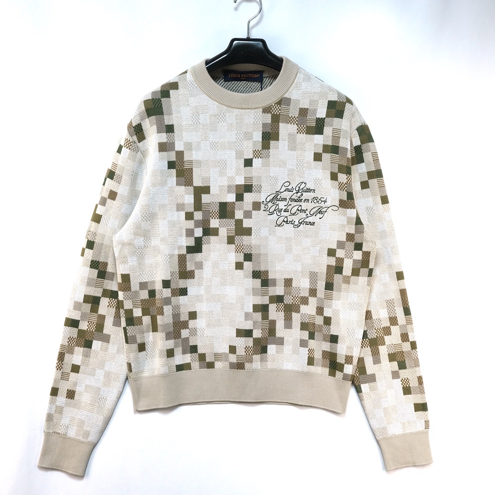25SS LOUIS VUITTON ルイヴィトン グラフィック ダミエ ロゴ エンブロイダリー クルーネック スウェット トップス XSサイズ マルチカラー