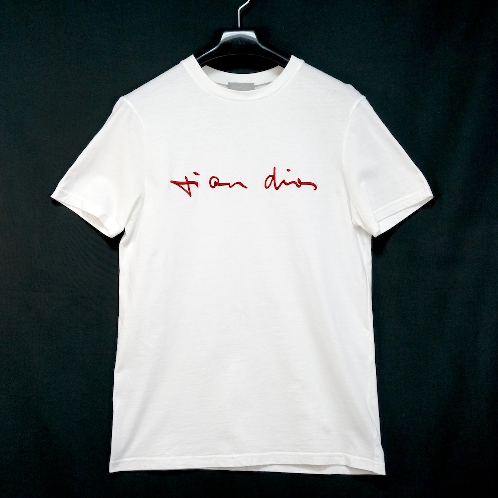 DIOR HOMME ディオール オム シグネチャーロゴ エンブロイダリー コットン Tシャツ ホワイト XXSサイズ 633J654W5411