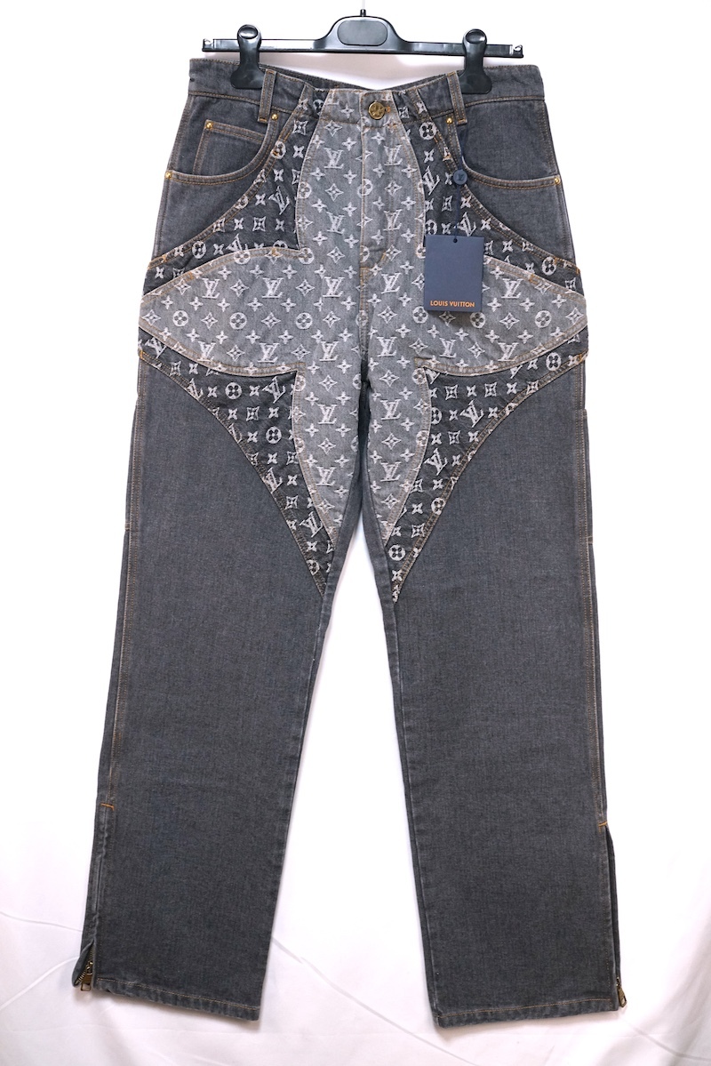 23AW LOUIS VUITTON ルイヴィトン モノグラム フラワー パッチワーク デニム パンツ グレー 31サイズ RM232 Y92 HPD92W