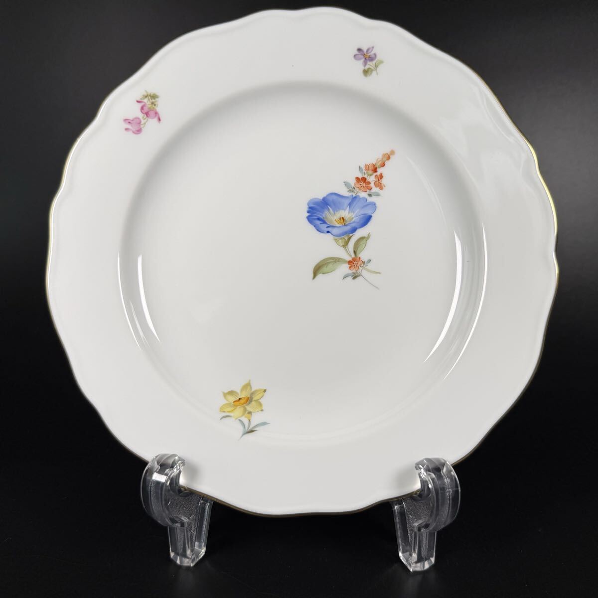 新品 マイセン 金彩 2つ花朝顔18cmプレート1枚、1級品