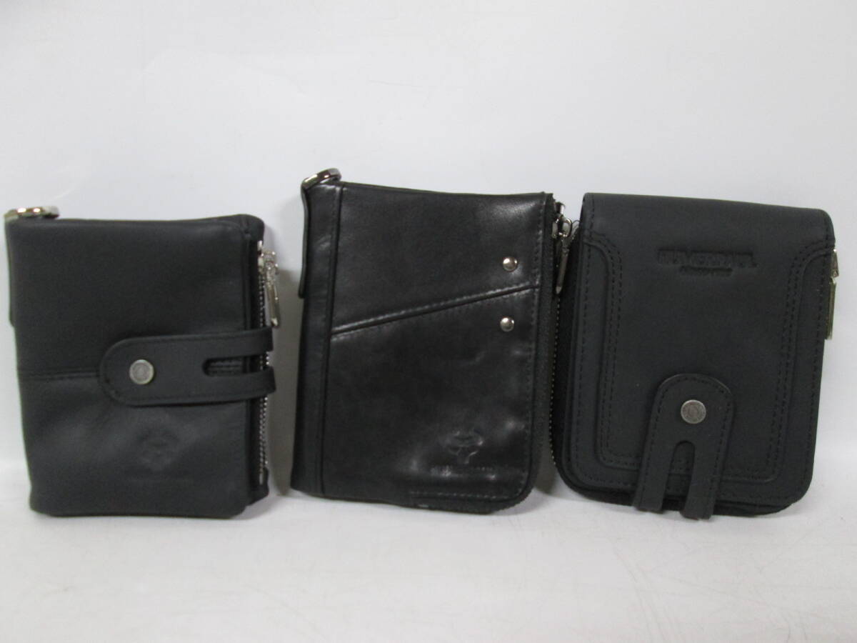 【0225h A2232】 HUMERPAUL 二つ折り財布 3点まとめ ブラック レザー 小銭入れ メンズ レディース 未使用品？