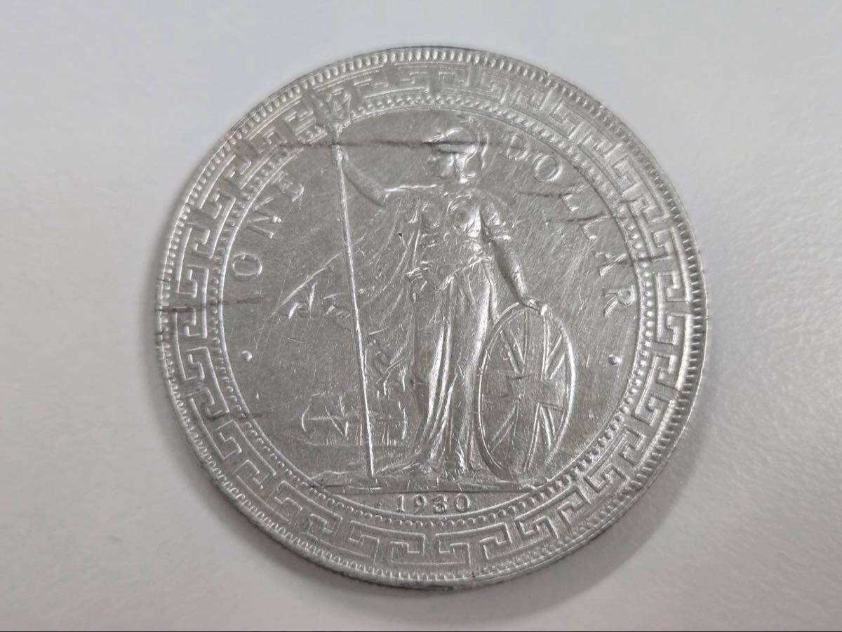 24.1) 海外 古銭 硬貨 銀貨 イギリス 1930年 壹圓 貿易銀 1ドル ワンダラー 総重量約27g 比重約10.32 現状品