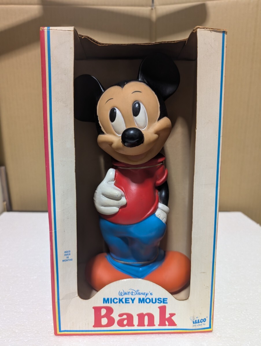 1980年代 当時物 ソフビ 貯金箱 ILLCO Disney Mickey Mouse Coin Bank ミッキーマウス 貯金箱 ILLCO WALTDISNEY 約29センチ 