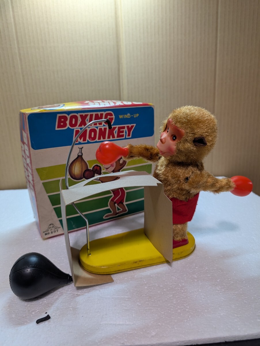 1970年代 当時物 昭和当時物 富士プレス工業 BOXING MONKEY ボクシング モンキー ゼンマイ式 ブリキ玩具 日本製 MADE IN JAPAN 訳あり