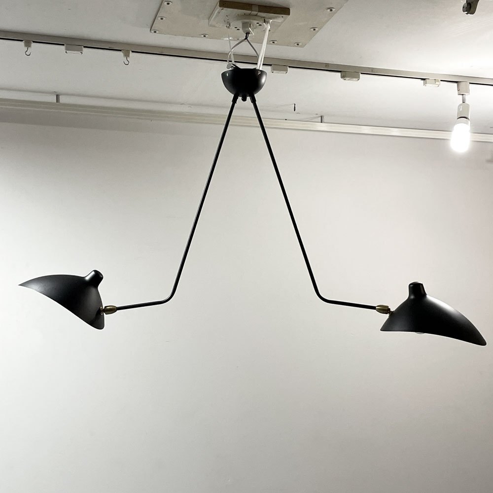● セルジュ ムーユ Serge Mouille ペンダントライト 2灯 リプロダクト品 ブラック スチール 廃番 要電気工事