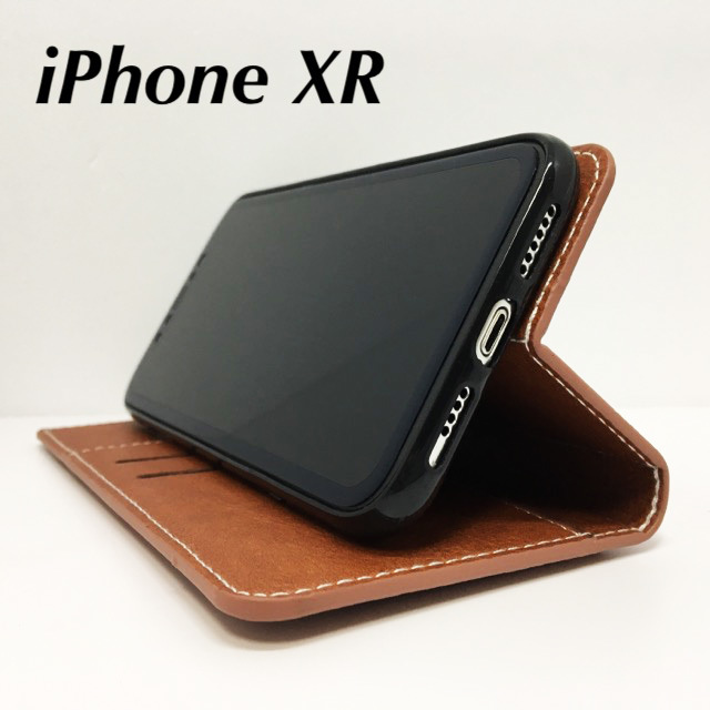 iPhone XR アイフォンXR 手帳型ケース ブラウン 送料無料 スプリットレザー