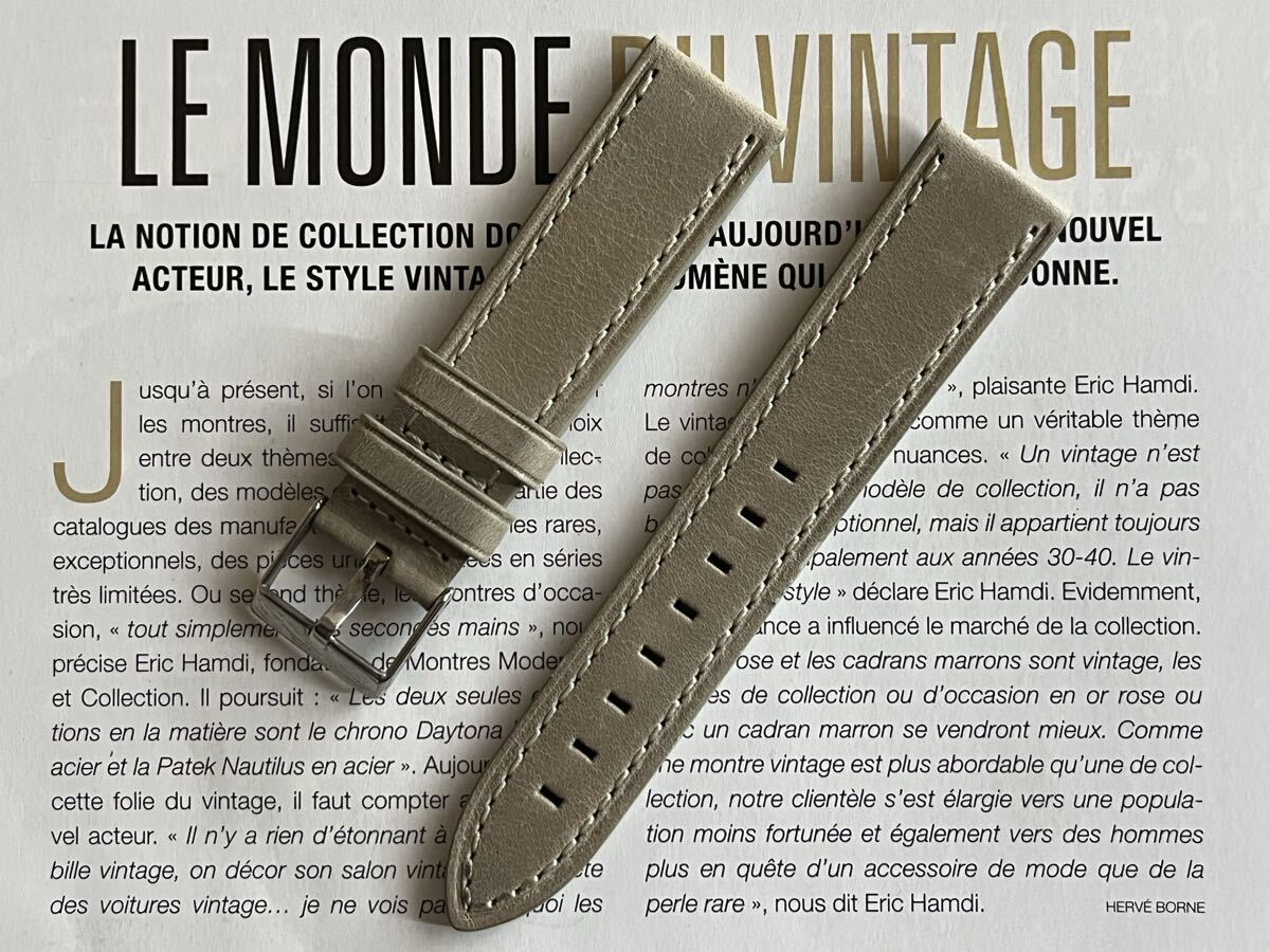 20mm ユーロストックfromフランスレザー時計ベルト　グレー　ヌメ革　メーカー在庫未使用デッドストック品 ヴィンテージ D20-3