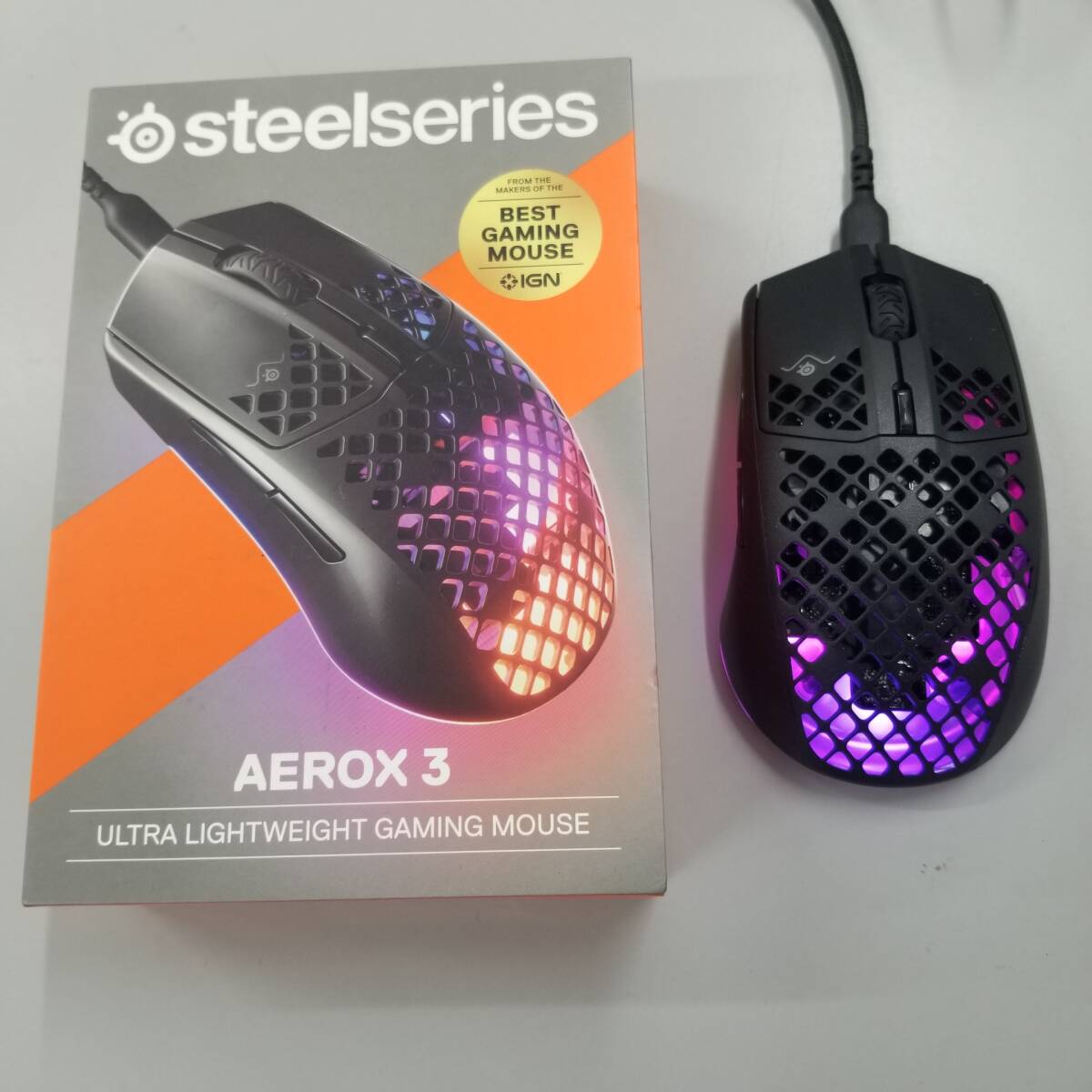 ゲーミングマウス 超軽量 SteelSeries AEROX 3 ULTRA LIGHTWEIGHT GAMEING MOUSE S/N 62599 AEROX 3 Black MFD 製造日期 2010-10 中古品