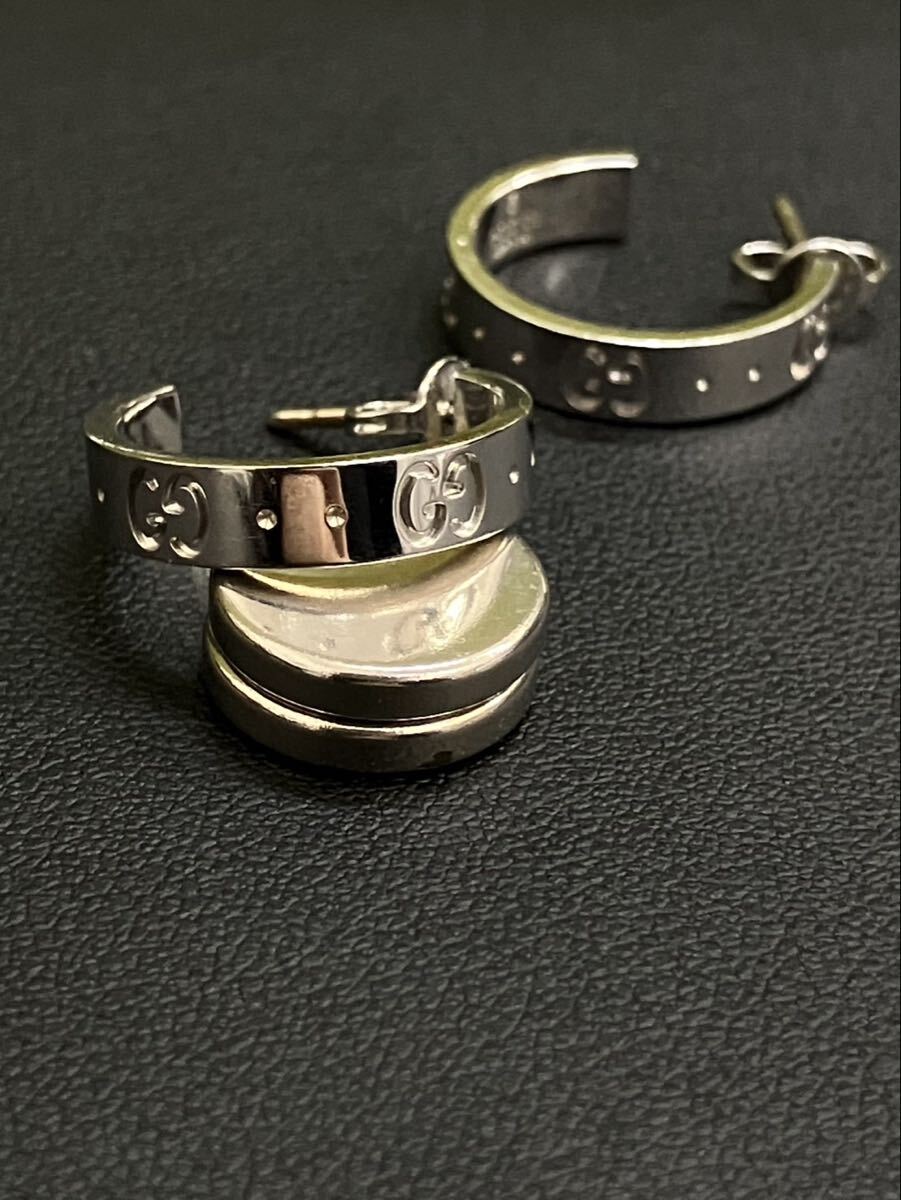 A【5F85】GUCCI ピアス 18金 アイコン 750刻印5.8g グッチ アクセサリー シルバーカラー メンズ レディース