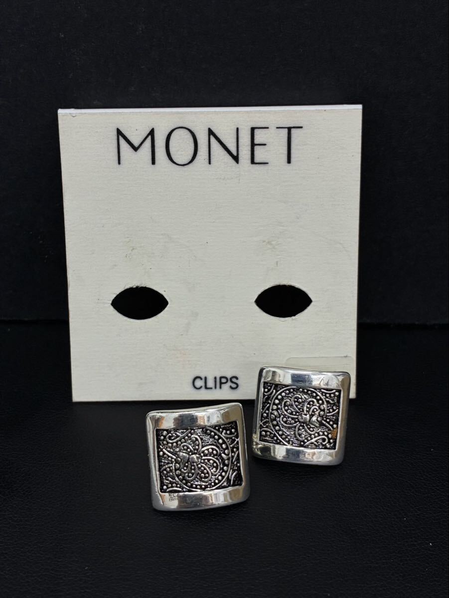 Hア【4F86】MONET イヤリング シルバーカラー モネ アクセサリー クリップ式 レディース メンズ ヴィンテージ