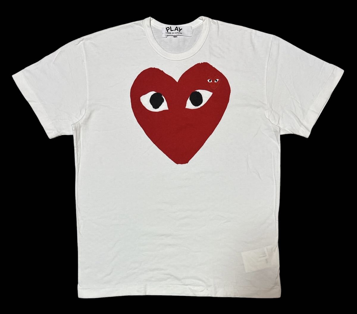 送料無料○ PLAY COMME des GARCONS プレイ コム デ ギャルソン ○ ビッグ ハート ロゴプリント ハートワッペン 半袖 Tシャツ ホワイト XXL