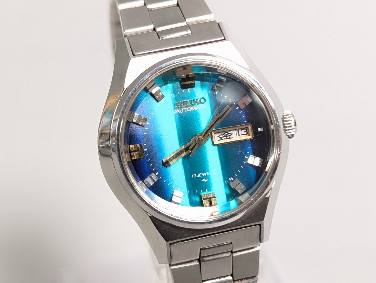 美品 稼働 SEIKO セイコー 2206-0440 自動巻き 腕時計 カットガラス ブルー 文字盤 AUTOMATIC アナログ カレンダー 腕時計 S-771