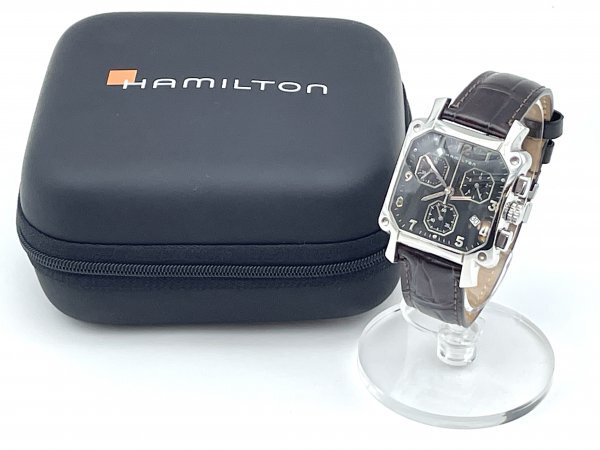 【ジャンク品】HAMILTON ハミルトン ロイド H194120 クロノグラフ スクエア クオーツ デイト 黒文字盤 メンズ 腕時計 QZ