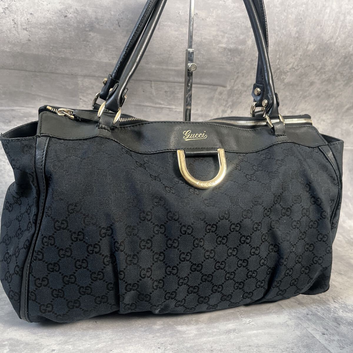 【良品】 GUCCI グッチ アビー GG柄 GGキャンバス レザー トートバッグ ブラック A4 肩掛け