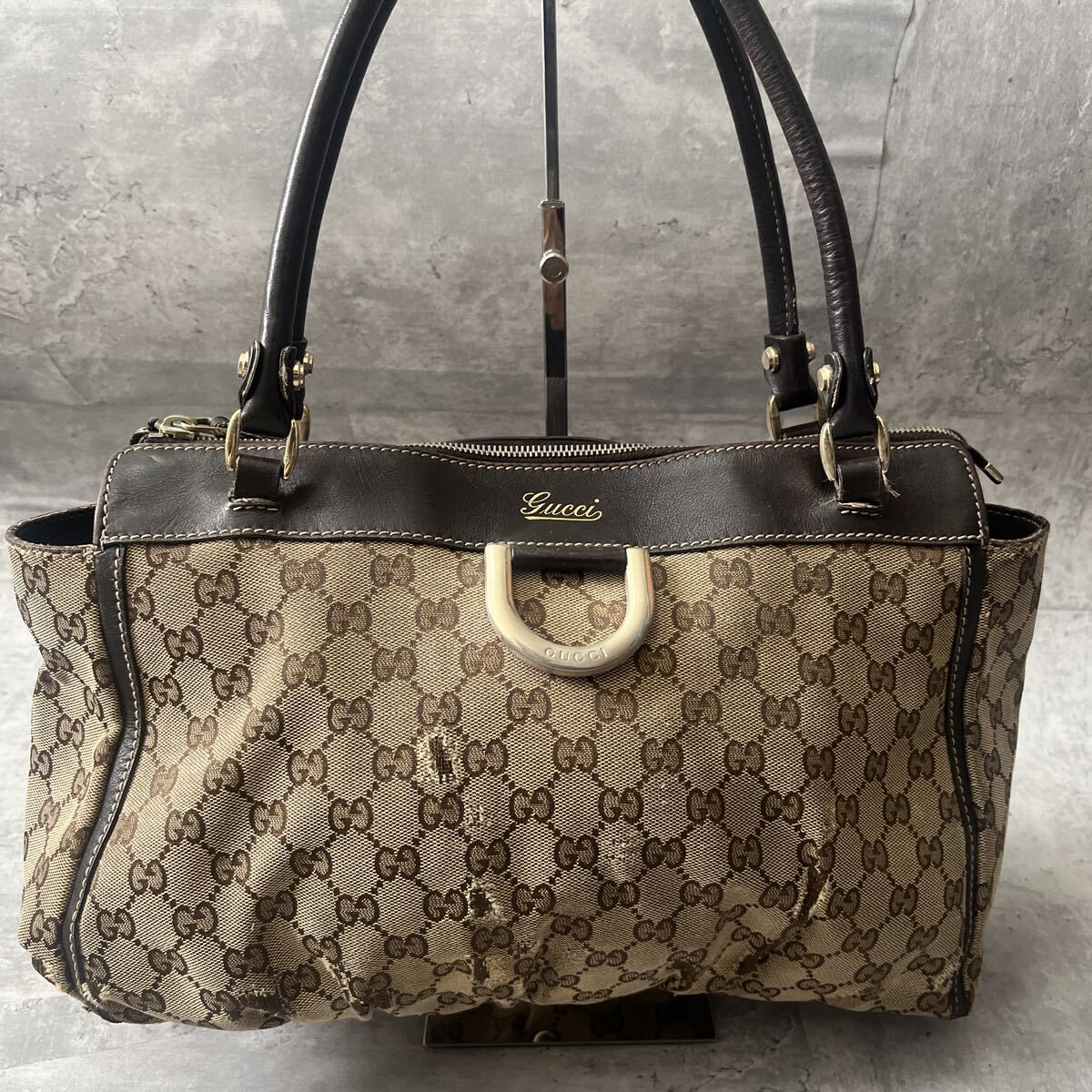 【良品】 GUCCI グッチ アビー GGキャンバス トートバッグ GG柄 レザー 肩掛け A4