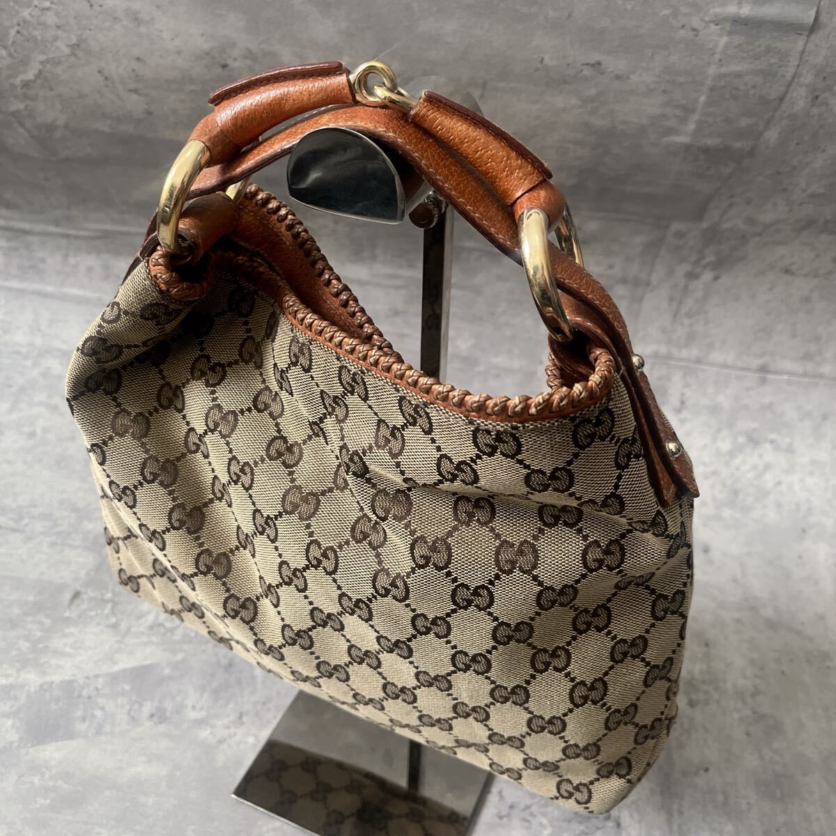 【良品】 GUCCI グッチ ホースビット ワンショルダーバッグ ハンドバッグ GG柄 GGキャンバス レザー