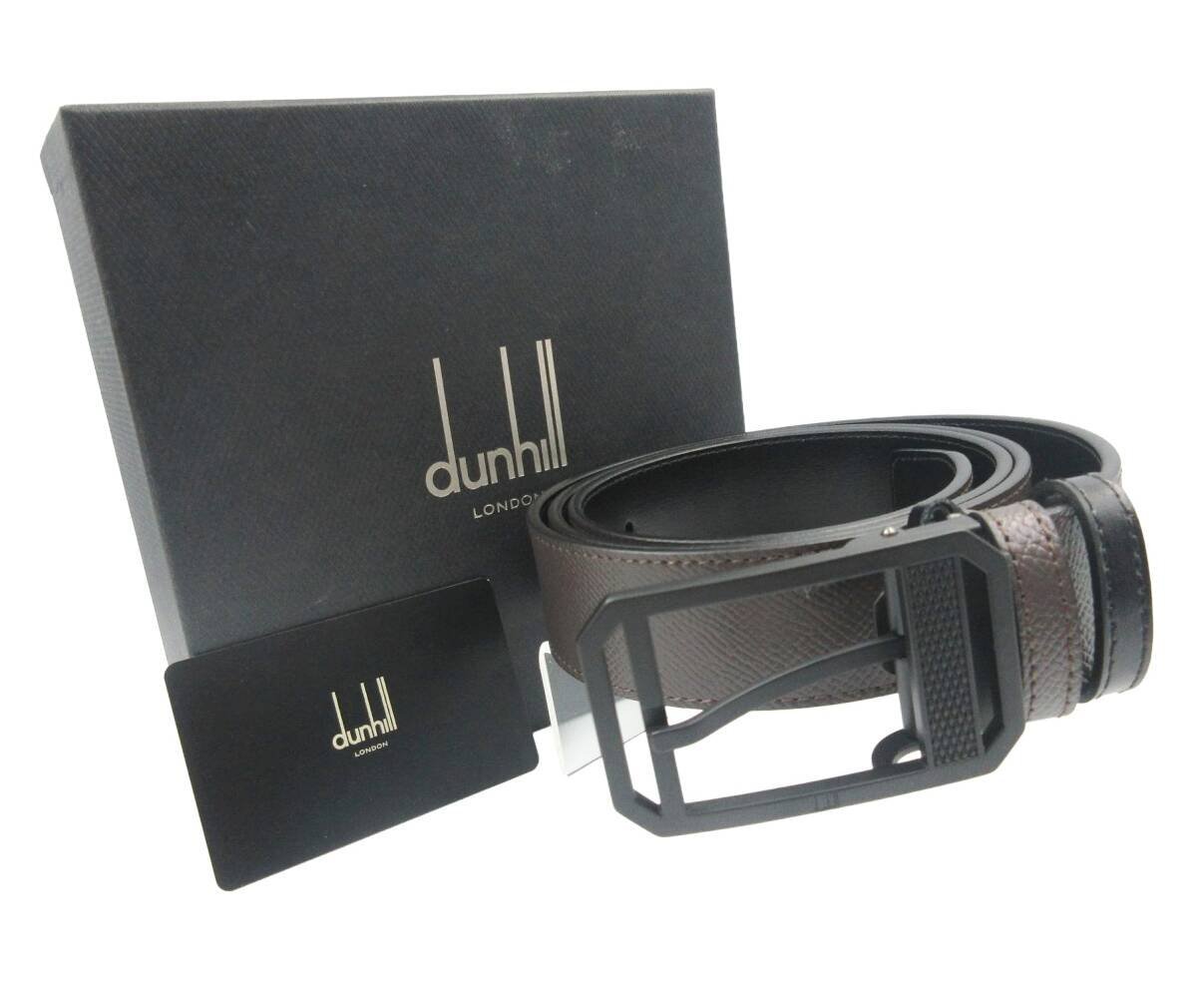 ★◇ dunhill ダンヒル メンズ レザー ベルト ダークブラウン×マットブラック 42/107 未使用品 保存袋・箱付き