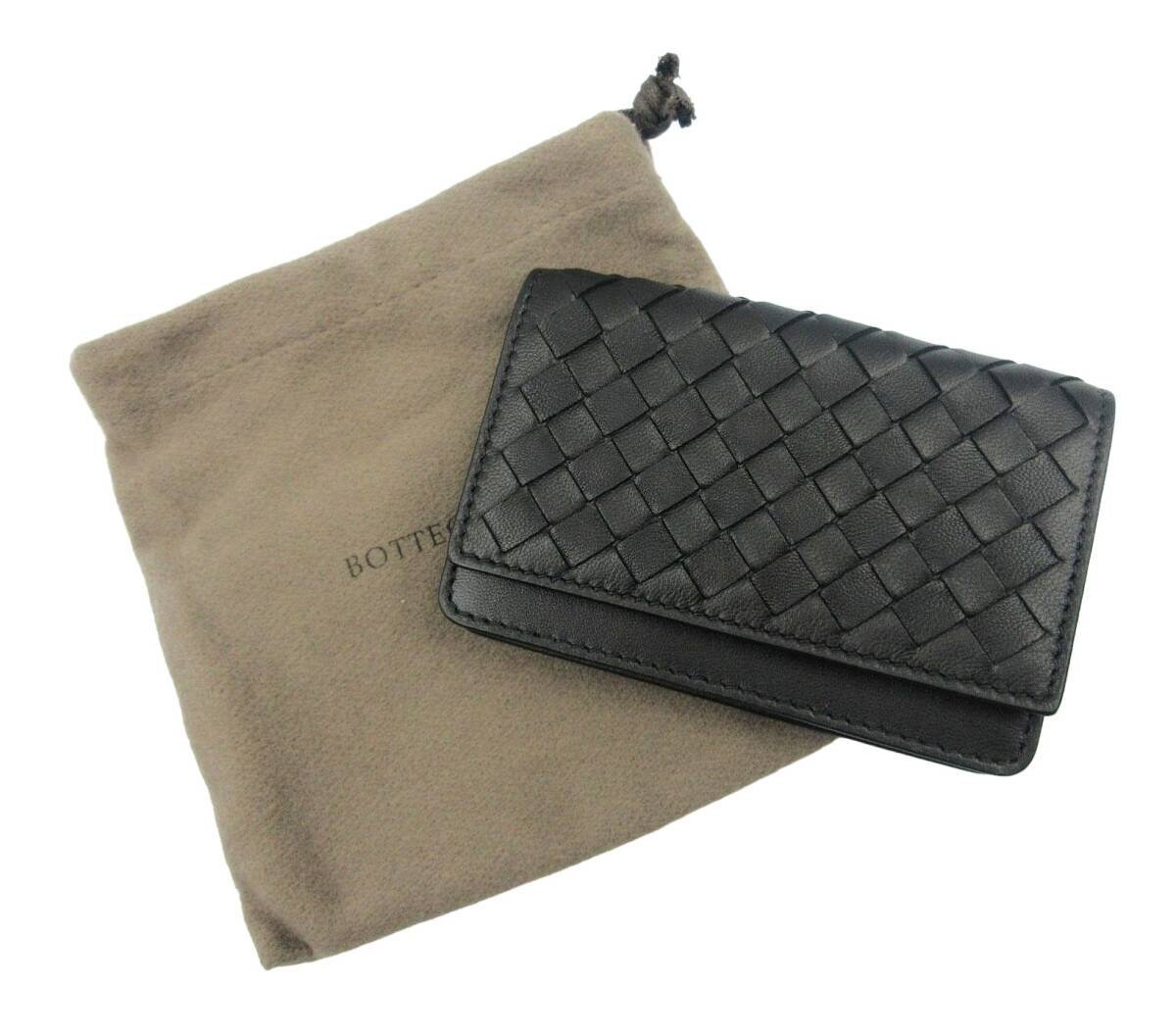★◇ BOTTEGA VENETA ボッテガヴェネタ イントレチャート カートケース 名刺入れ レザー ブラック メンズ RFID 保存袋付き 未使用品