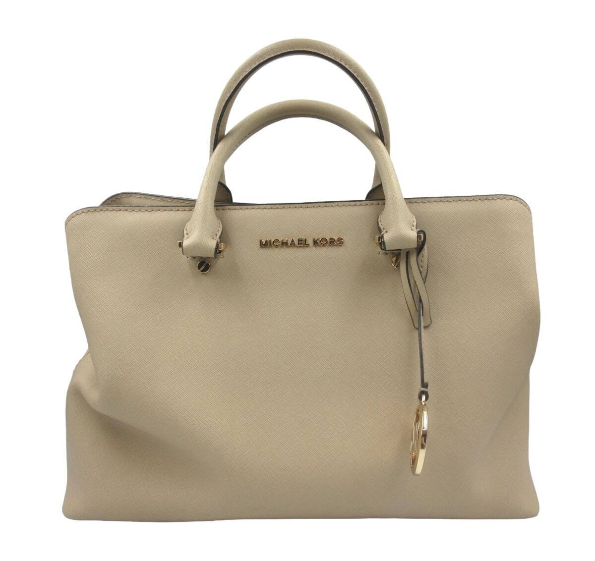 ★◇ MICHEAL KORS マイケルコース ハンドバッグ ベージュ×ゴールド色金具 ストラップ付 ショルダー紐欠品 中古品