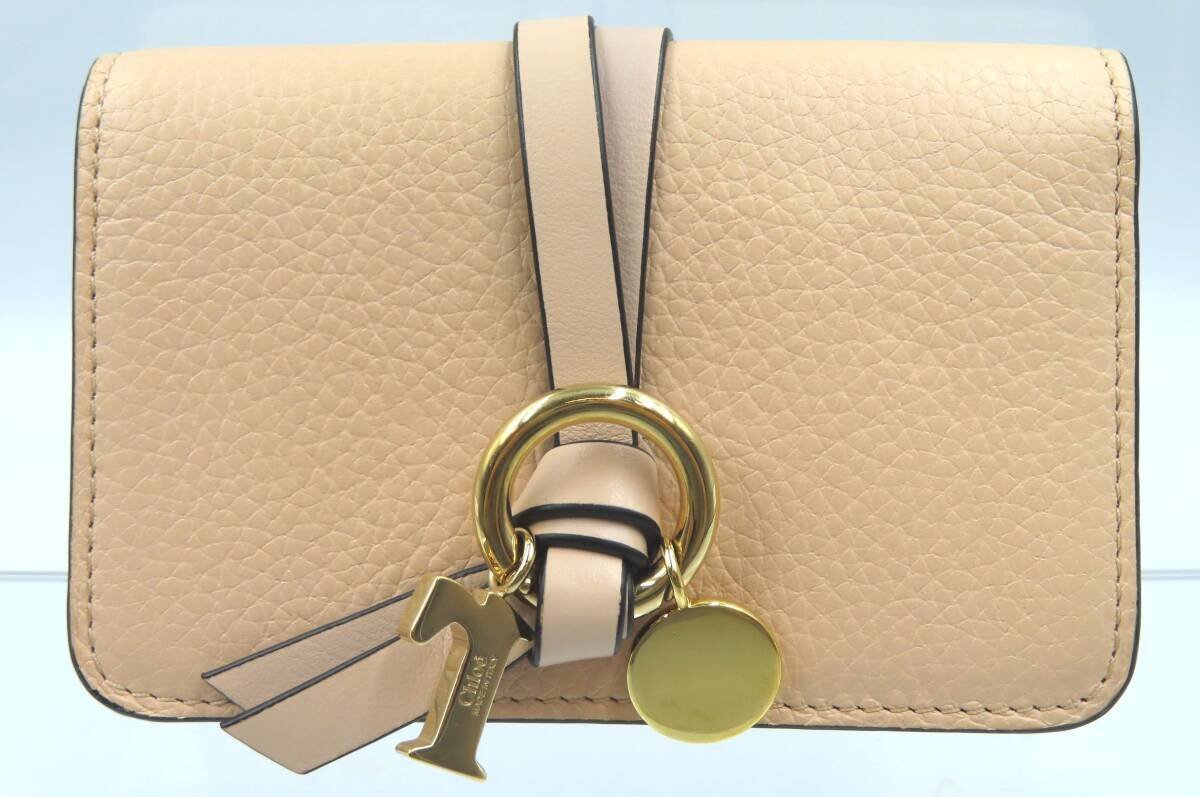 ★■【美品】 Chloe クロエ レザー 二つ折り アルファベット L カードケース 小物入れ ピンクベージュ系