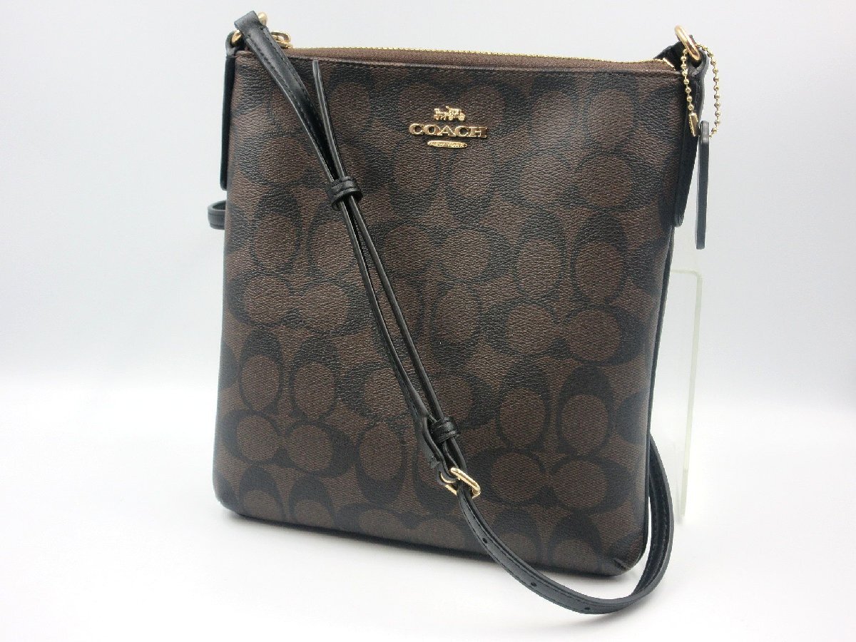 ★◎COACH コーチ F58309 PVC×レザー シグネチャー ショルダーバッグ クロスボディ 斜め掛け ブラウン ブラック 中古 美品 個人保管品