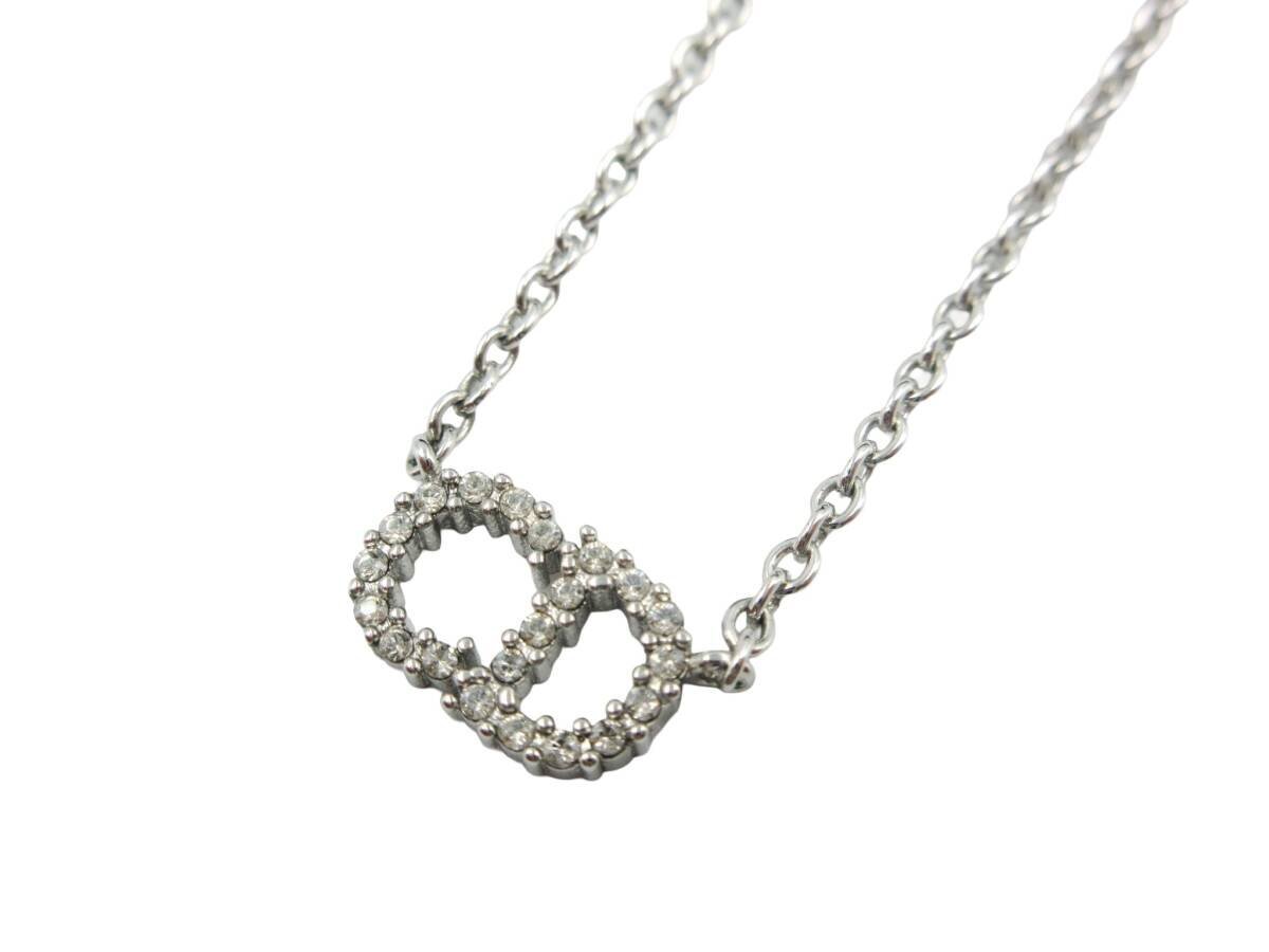 ★◇ DIOR ディオール Clair D Lune クレール ディー リュヌ ネックレス シルバーカラー ラインストーン CDロゴ 中古品
