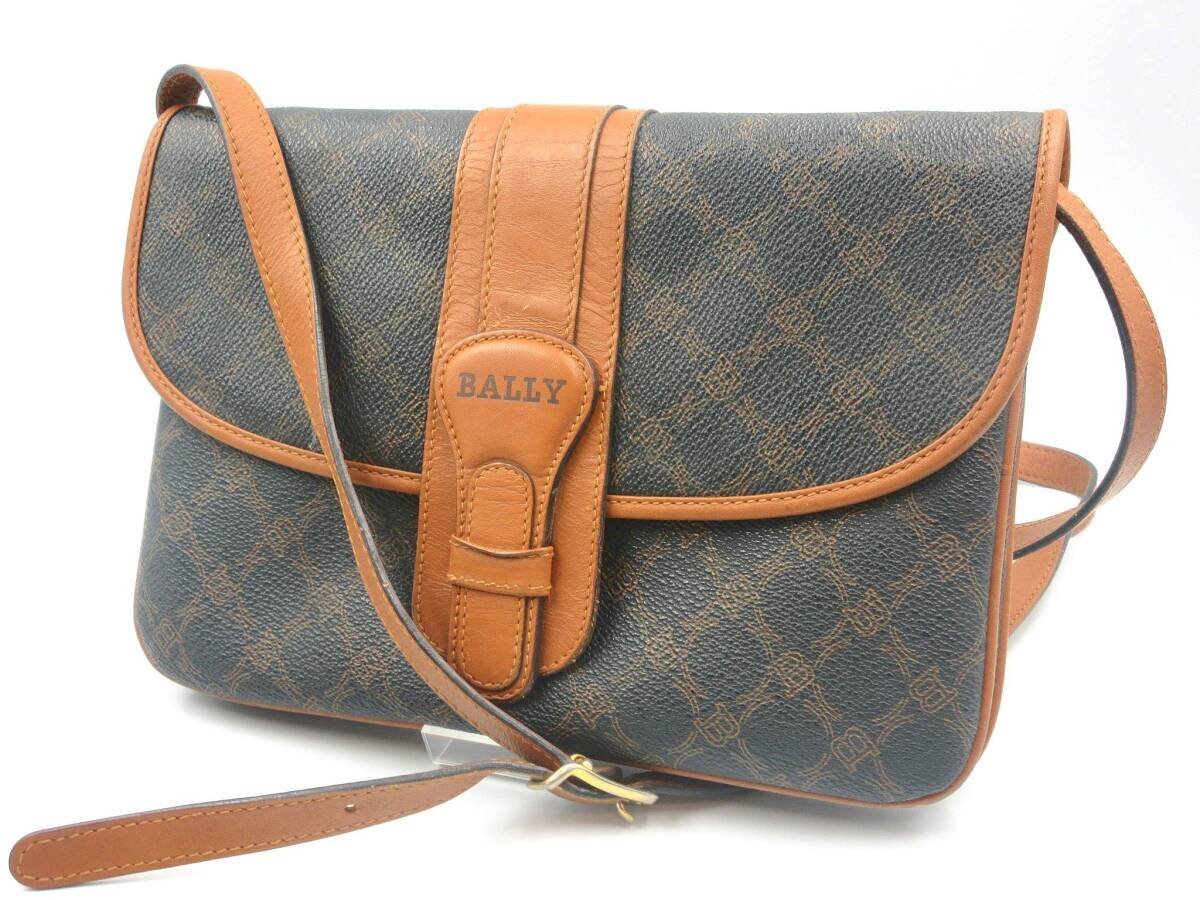 ★◎バリー BALLY ショルダーバッグ ロゴ 総柄 茶 ブラウン 中古 個人保管品 現状品