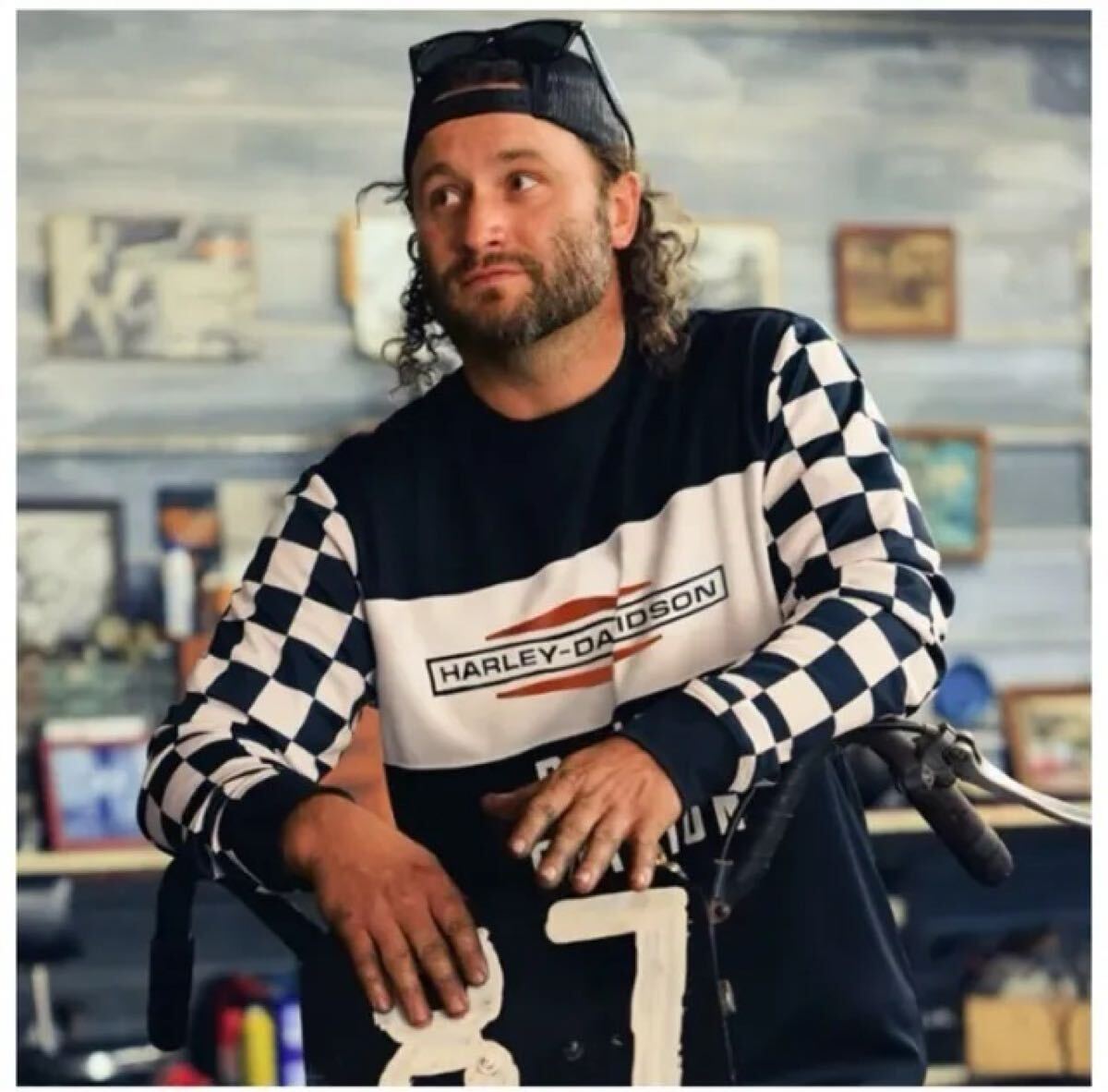 ハーレー MXジャージ 長袖Tシャツ ダートレース ヒルクライム メッシュ素材 チェック サイズ３XL 検)千里浜 WL WR ショベル パンヘッド