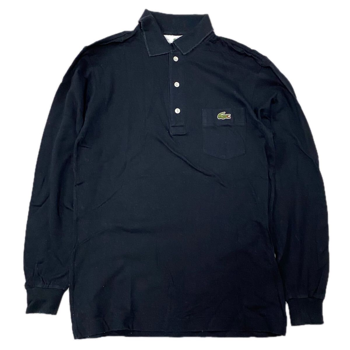 LACOSTE ラコステ 長袖ポロシャツ トップス コットン 綿85% ワンポイントロゴ ネイビー 無地 メンズ M程度