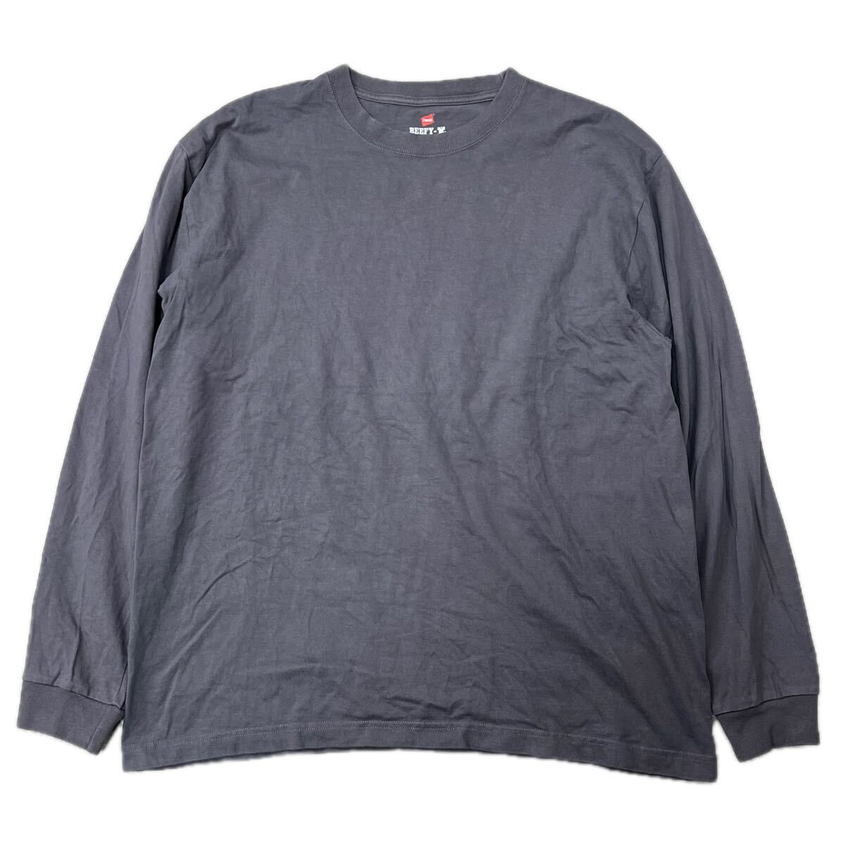 HANES ヘインズ　BEEFY-T ビーフィー 長袖Tシャツ ロンT XL コットン100% メンズ　ユニセックス　グレー　ダークグレー　カジュアル