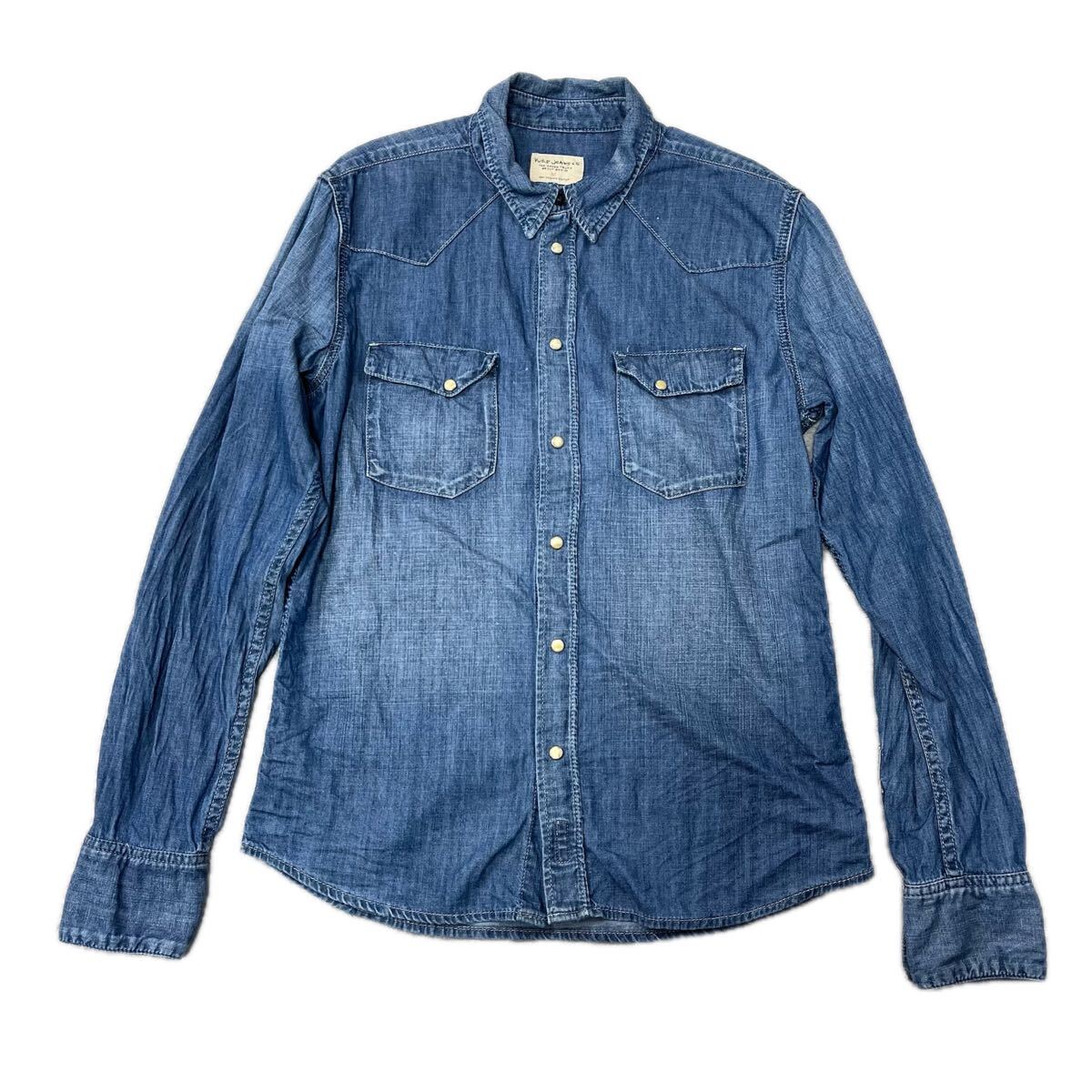NUDIE JEANS ヌーディージーンズ　ウエスタンシャツ　トップス　デニムシャツ　トップス　長袖　メンズ　Mサイズ　ブルー　スナップ