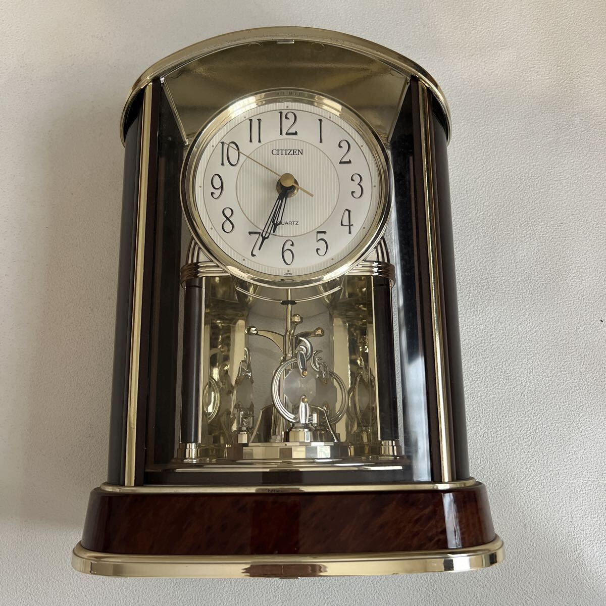 A674-80 CITIZEN アンティーク 置き時計 シチズン クオーツ 動作未確認 長期保存品 メッキ剥がれあり クオーツ 回転飾り アナログ