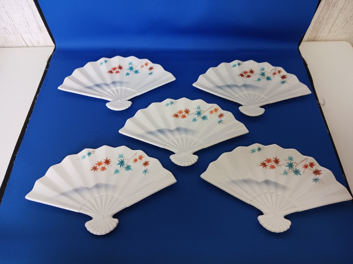 九谷焼　九谷源山　扇形小皿　５枚セット（現状品）　