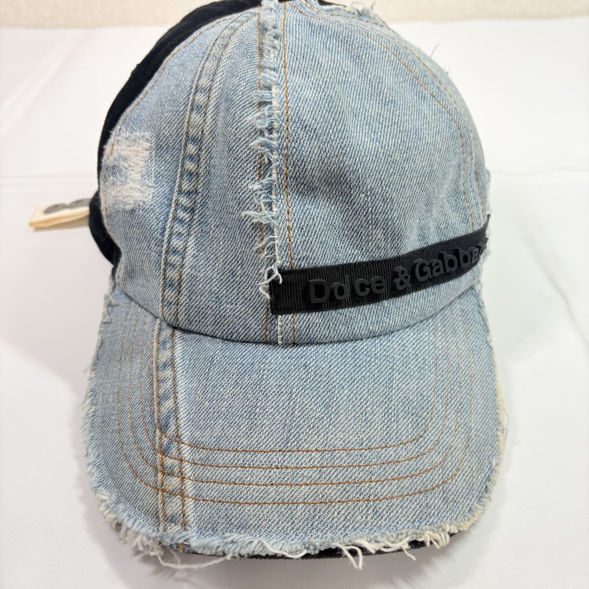 D&G ドルチェ&ガッバーナ　ラバーロゴダメージデニムキャップ　イタリア製　59cm メンズ　レディース　古着　キャップ帽子