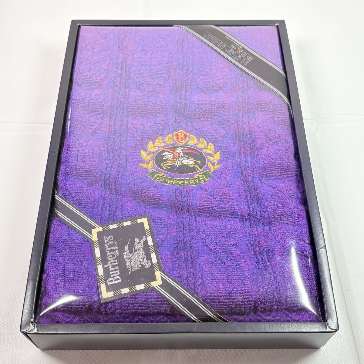 新品　未使用品　Burberrys オールドバーバリー　スポーツタオル　ホースエンブレム　テレンス　パープル　38×120cm 西川産業　希少　レア