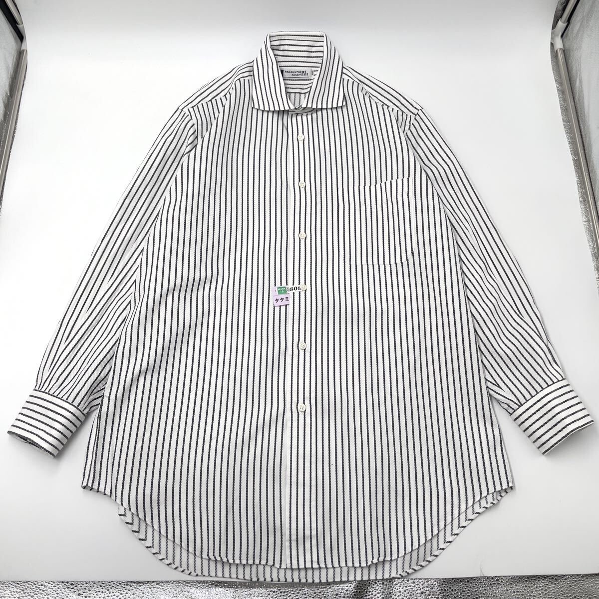 極美品 Maker's Shirt 鎌倉 ワイシャツ カッターシャツ 長袖 ストライプ ビジネス 綿100% 41-83 L相当