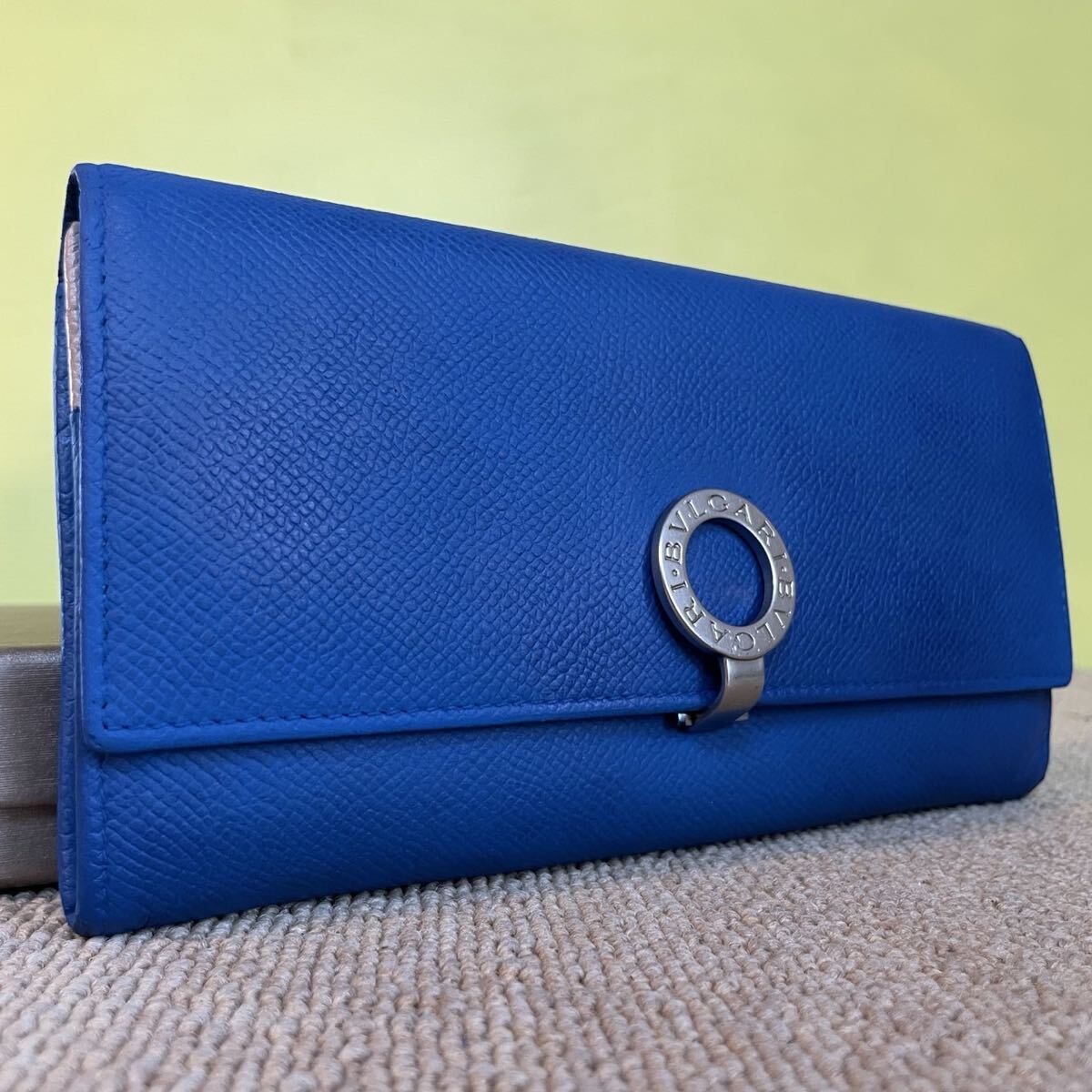一円 美品 BVLGARI ブルガリ 二つ折り ビーゼロ 長財布 財布 ロングウォレット バイカラー　ブルー