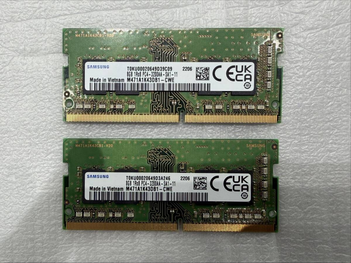 【Samsung】 1Rx8 DDR4-3200 PC4-25600 16GB（8GB×2枚）SO-DIMM ノートPC用メモリ 在庫複数