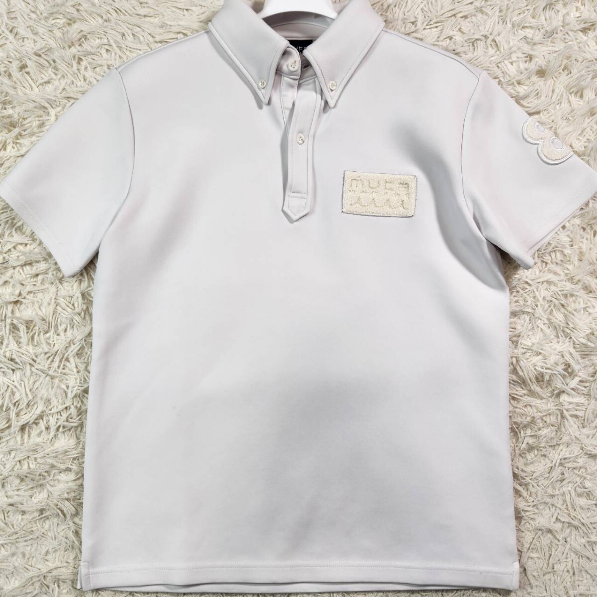 美麗品◎S～Mサイズ!! ムータマリン【夏の爽やかな装い】muta MARINE ポロシャツ ゴルフ 薄手 半袖 ボアロゴプレート 8 白 春夏◎メンズ