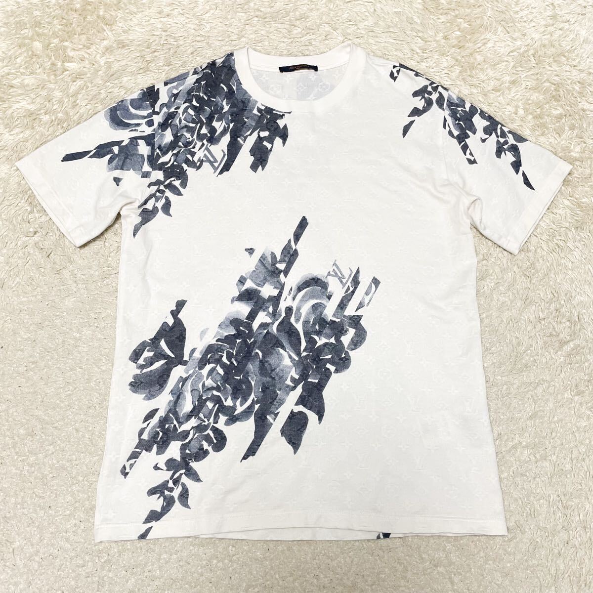 美品 LOUIS VUITTON ルイヴィトン 24SS モノグラム コットンピケ Tシャツ トップス RM241M LVロゴ フローラル プリント 総柄 L メンズ